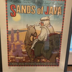 GARRY TRUDEAU ART “SANDS OF JAVA” LITHOGRAPH.CERTIFICATE OF AUTHORITY. FRAMED